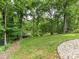 Tranquil backyard with mature trees and landscaping, offering a peaceful retreat at 13617 Lake Bluff Dr, Matthews, NC 28105