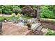 Beautifully landscaped patio with brick pavers, outdoor seating, and serene garden surroundings at 1695 Arden Dr, Lincolnton, NC 28092