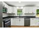 Bright kitchen featuring white cabinets, stainless steel appliances, and dark countertops at 1837 6Th Nw Ave, Hickory, NC 28601