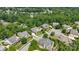 Aerial view of a neighborhood featuring lush greenery and well-maintained homes in a tranquil setting at 2501 Christenbury Hall Nw Ct, Concord, NC 28027
