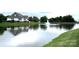 Backyard view of a pond with a fountain and a house in the background at 2504 Fallbrook Pl, Concord, NC 28027