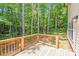 A wood deck surrounded by tall trees offers a tranquil outdoor living space at 2612 Cold Springs Rd, Concord, NC 28025
