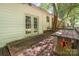 Exterior deck featuring a picnic table with a treed backyard at 3230 Kingsfield Rd, Rock Hill, SC 29732