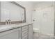 Modern bathroom features a double vanity with granite countertop and a glass-enclosed shower at 530 E 9Th St, Charlotte, NC 28202