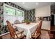 Dining room with a table set for six, floral wallpaper, hardwood floors and natural light at 928 Tally Ho Ct, Charlotte, NC 28212