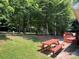 Spacious backyard featuring a picnic table, terraced planting area, and plenty of shade from mature trees at 1031 Daniel Dr, Stanley, NC 28164