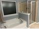 Bathroom featuring a garden tub, a shower, and a window at 1349 Bridgeford Nw Dr, Huntersville, NC 28078