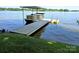 Lakeside property features a private dock with a pontoon boat ready for summer fun at 160 Quail Hollow Dr, Kings Mountain, NC 28086