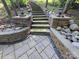 The backyard features natural stairs built of stone, native plantings, and privacy at 16115 Commodore Dr, Lancaster, SC 29720