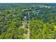 Aerial scene showcasing the property in a verdant, tree-lined neighborhood, complete with a glimpse of a serene lake and golf course at 1709 Masonic Dr, Charlotte, NC 28205