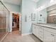 Bright bathroom featuring a walk-in shower, granite countertops, and modern fixtures at 177 Yellow Birch Loop, Mooresville, NC 28117