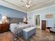 Tranquil bedroom featuring a ceiling fan, soft lighting, and coordinated decor at 177 Yellow Birch Loop, Mooresville, NC 28117