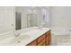 Primary bathroom with double vanity, a shower, and a standalone tub at 2321 Oberwood Dr, Charlotte, NC 28270