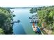Picturesque aerial view of Lake Norman with multiple docks and boats at 4218 Ash Hollow Ln, Denver, NC 28037