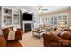 Comfortable living room with fireplace, built-in shelves, hardwood floors, and ample seating at 6422 Northern Red Oak Dr, Mint Hill, NC 28227