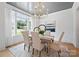 This dining room has a decorative light fixture and a view of the neighborhood at 6505 Folger Dr, Charlotte, NC 28270