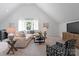 Bright living room with vaulted ceiling, neutral decor, plush seating, and a large window at 6505 Folger Dr, Charlotte, NC 28270