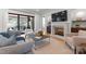 Living room features a fireplace, hardwood floors, modern furniture, an open layout, and natural light at 6505 Folger Dr, Charlotte, NC 28270