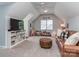 Spacious bonus room featuring a comfortable seating area and entertainment center at 9422 Olivia Ln, Charlotte, NC 28277