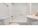 Spotless bathroom features a toilet, vanity, and shower with white, minimalist design at 140 Fairway Ln, Gastonia, NC 28216