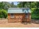 Exterior of a wooden storage shed in a lush backyard setting at 140 Fairway Ln, Gastonia, NC 28216