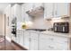 Detailed view of the kitchen with stainless steel appliances, white countertops, and stylish backsplash at 16324 Loch Raven Rd, Huntersville, NC 28078
