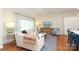 Open concept living room with stylish furniture, hardwood floors, and vaulted ceiling at 4126 Tyndale Ave, Charlotte, NC 28210