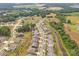 An aerial view of a quiet neighborhood by a river with tree-lined streets and well-kept lawns at 4427 Poplin Grove Dr, Indian Trail, NC 28079