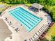 Aerial view of community pool with lounge seating, umbrellas, and surrounding green space at 5033 Mockernut Ln, Indian Land, SC 29707