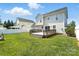 The backyard features a spacious lawn and a deck, perfect for enjoying outdoor living and entertaining guests at 7442 Sparkleberry Dr, Indian Trail, NC 28079
