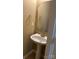 Cozy bathroom with a pedestal sink, wall mirror, and neutral wall color at 8125 Weeping Fig Ln, Charlotte, NC 28215