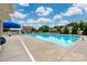 Large community pool with ample lounge seating under blue umbrellas at 10410 Bradstreet Commons Way, Charlotte, NC 28215