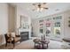 Inviting living room featuring a fireplace and access to the outdoor patio at 11234 Villa Trace Pl, Charlotte, NC 28277