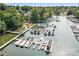 Expansive lake community featuring multiple boat slips surrounded by verdant tree cover at 21218 Baltic Dr, Cornelius, NC 28031