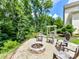 Cozy backyard fire pit area with comfortable seating, surrounded by lush greenery and a charming pergola at 3609 Benseval Ln, Matthews, NC 28105