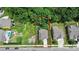 Aerial view of a property with a large backyard and a red line highlighting the property's boundaries at 7011 Hyde Park Dr, Indian Trail, NC 28079