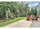 Backyard featuring a patio and seating in a grassy, landscaped yard at 7011 Hyde Park Dr, Indian Trail, NC 28079