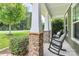 Inviting front porch with stone accents and comfortable rocking chairs offers a relaxing outdoor space at 7011 Hyde Park Dr, Indian Trail, NC 28079