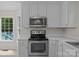 Kitchen featuring stainless steel appliances, white cabinets, and natural light at 9904 Brigstock Ct, Charlotte, NC 28269