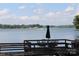 Lakefront dock area featuring an outdoor dining set, perfect for enjoying waterfront meals and views at 114 Caraway Ln, Mooresville, NC 28117