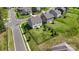 Aerial view of backyard with black fence, green grass, trampoline, and a patio set, nestled in a friendly neighborhood at 17637 Snug Harbor Rd, Charlotte, NC 28278