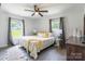 Bedroom with two windows, light gray walls, decorative rug and furniture at 2116 Eastway Dr, Charlotte, NC 28205