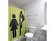 Bright bathroom features unique shower curtain, toilet, and modern sink vanity at 2116 Morgan Hills Dr, Albemarle, NC 28001