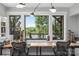 Bright office space featuring a large desk, comfortable chairs, and scenic views of the water at 5888 Wood Duck Way, Catawba, NC 28609