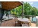 Relaxing deck area with comfortable seating, dining area, and scenic views of the surrounding nature and lake at 7221 High Point Ct, Charlotte, NC 28278
