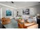 Bright living room featuring a comfortable sectional sofa, leather armchairs, and artistic decor at 7221 High Point Ct, Charlotte, NC 28278