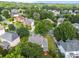 Aerial view of a neighborhood showcasing beautiful homes nestled among lush greenery and mature trees at 10919 Valley Spring Dr, Charlotte, NC 28277