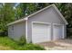 Detached two-car garage with gray siding and white garage doors; landscaping at 126 Aurora Blvd, Matthews, NC 28105