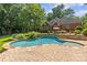 Lovely backyard pool and patio area with stone accents, perfect for outdoor enjoyment at 1310 Weddington Hills Dr, Matthews, NC 28104