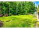 A beautiful backyard with lush green grass, mature trees, and a wooden fence at 1520 Deer Forest Dr, Fort Mill, SC 29707